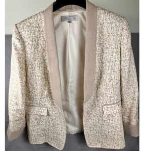 Tahari ASL Petite Tweed Blazer Jacket Neutral Beige Black Cream Size 16P Career